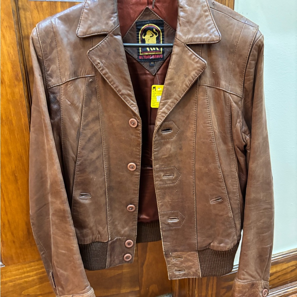 Brown Leather Bomber Jacket
